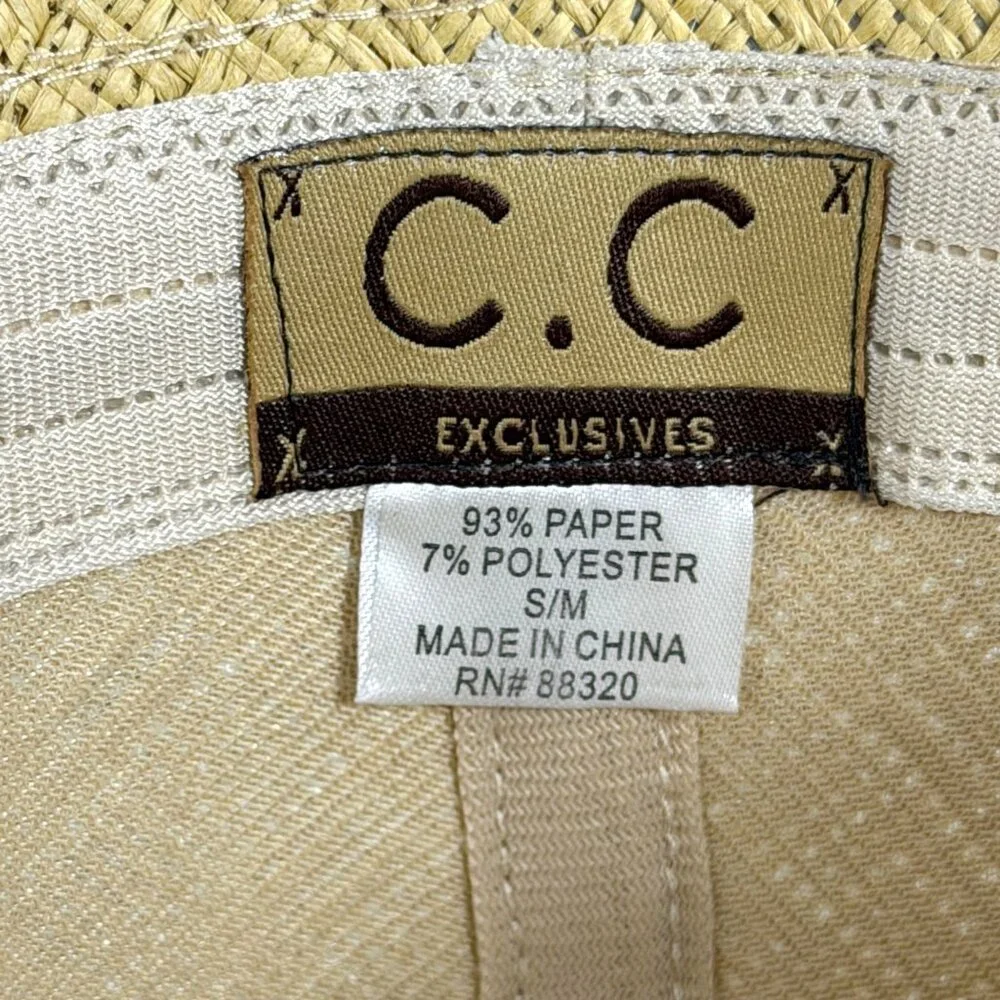 C.C Exclusives Woven Straw Fedora Hat Green Band S/M Lightweight Summer EUC